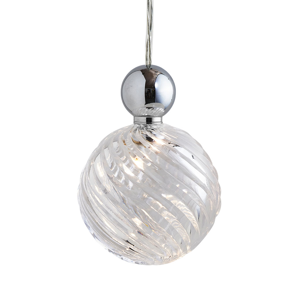 Ebb & Flow Uva Pendelleuchte Crystal L Ø 10 cm Uva Pendelleuchte Crystal L Ø 10 cm, Swirl, Silber, für Multi-Baldachin Swirl Pendelleuchten – skandinavische Glaslampe, nachhaltige Beleuchtung für Esszimmer