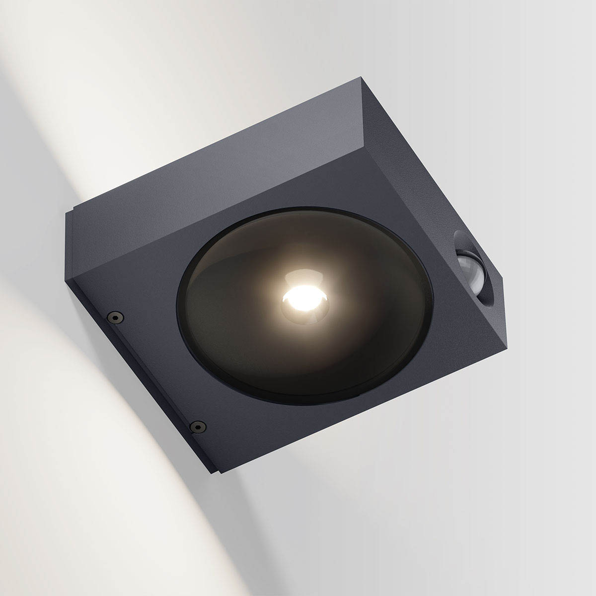 Rechteckige außen Wandleuchte mit Up Down Licht und Bewegungsmelder anthrazit von unten