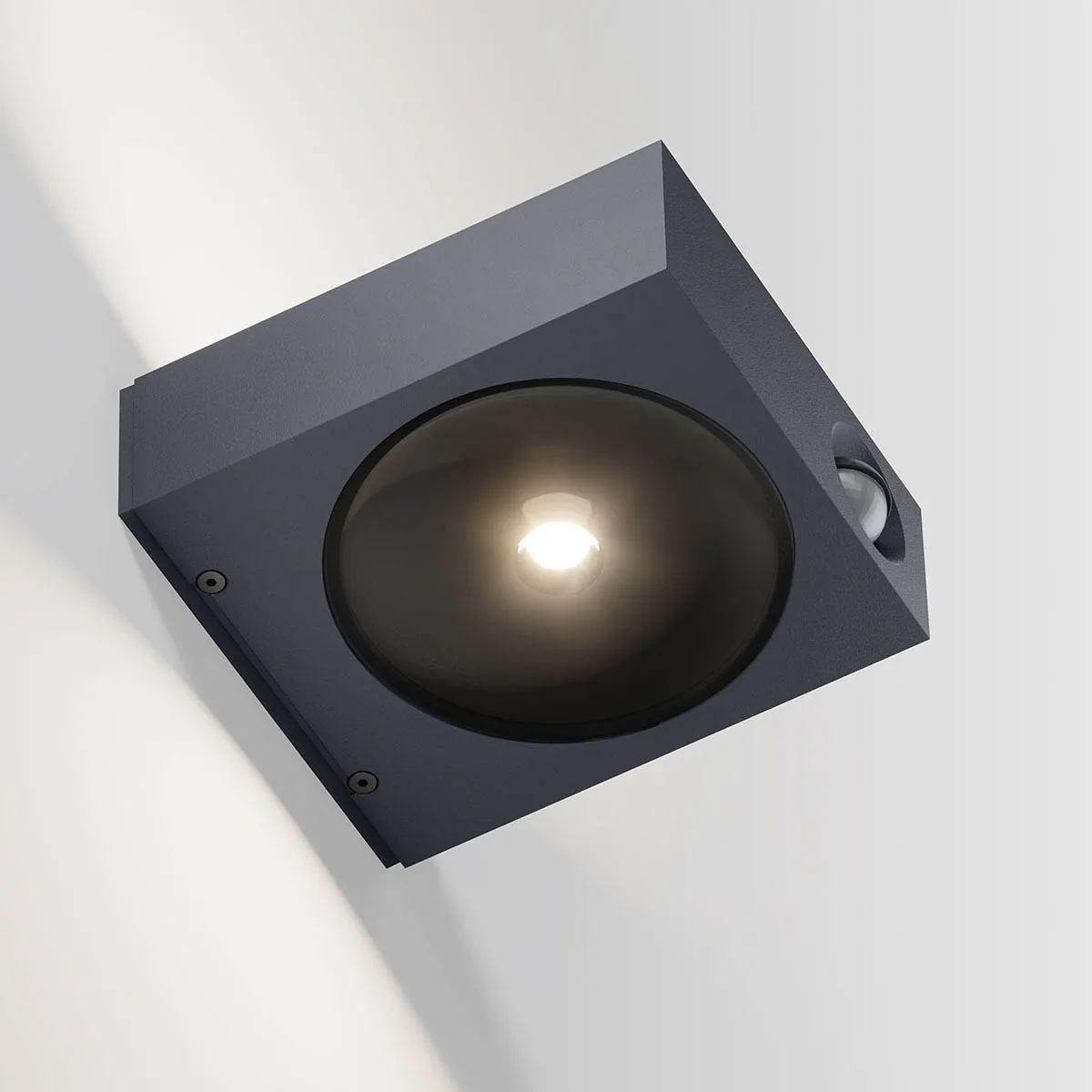 Rechteckige außen Wandleuchte mit Up Down Licht und Bewegungsmelder anthrazit von unten