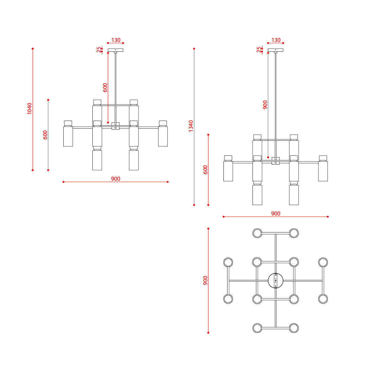Osman 560.16 Pendelleuchte 16-flammig Ø: 90 cm, Schwarz Matt / Schwarz Chrom & Rauchglas