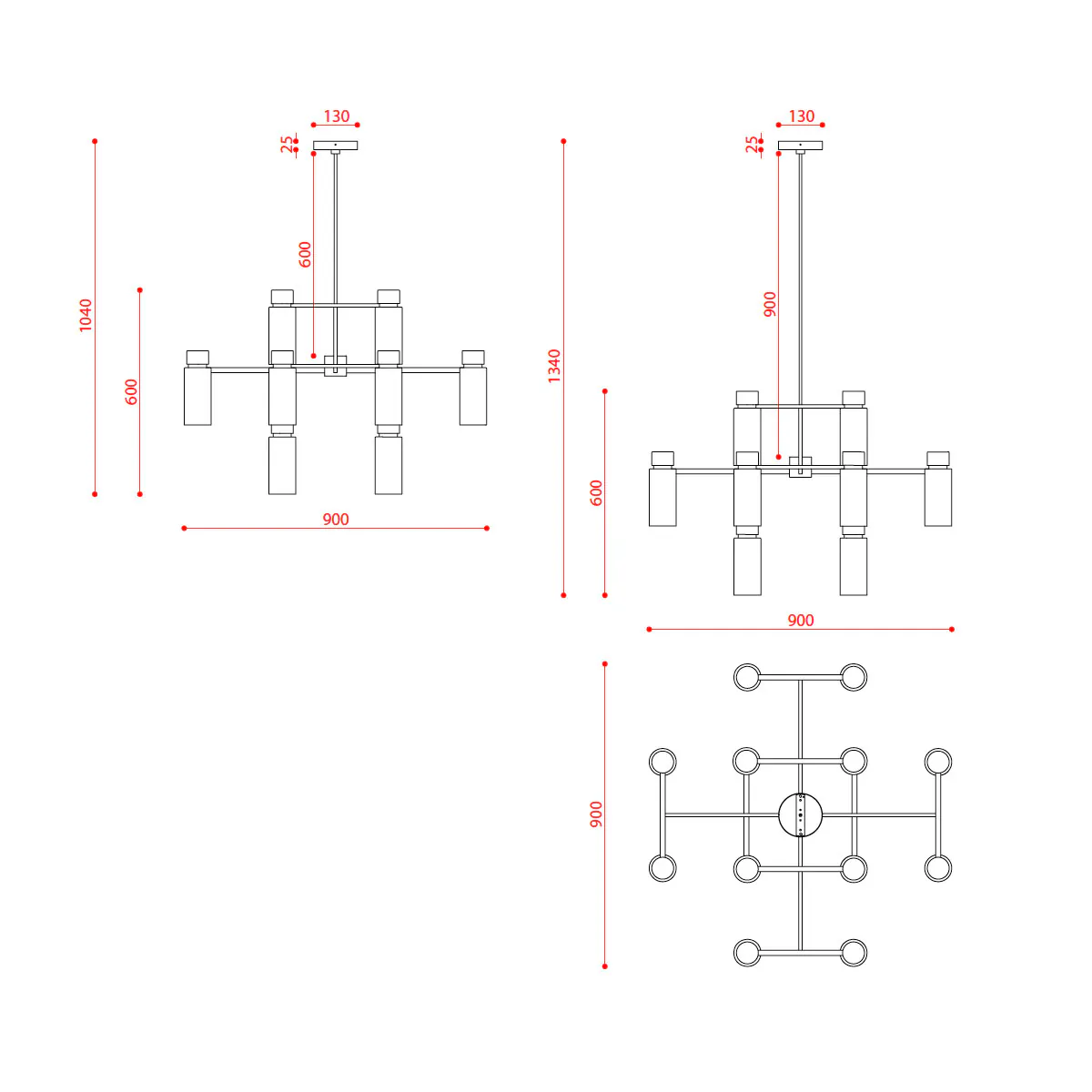 Osman 560.16 Pendelleuchte 16-flammig Ø: 90 cm, Schwarz Matt / Schwarz Chrom & Rauchglas
