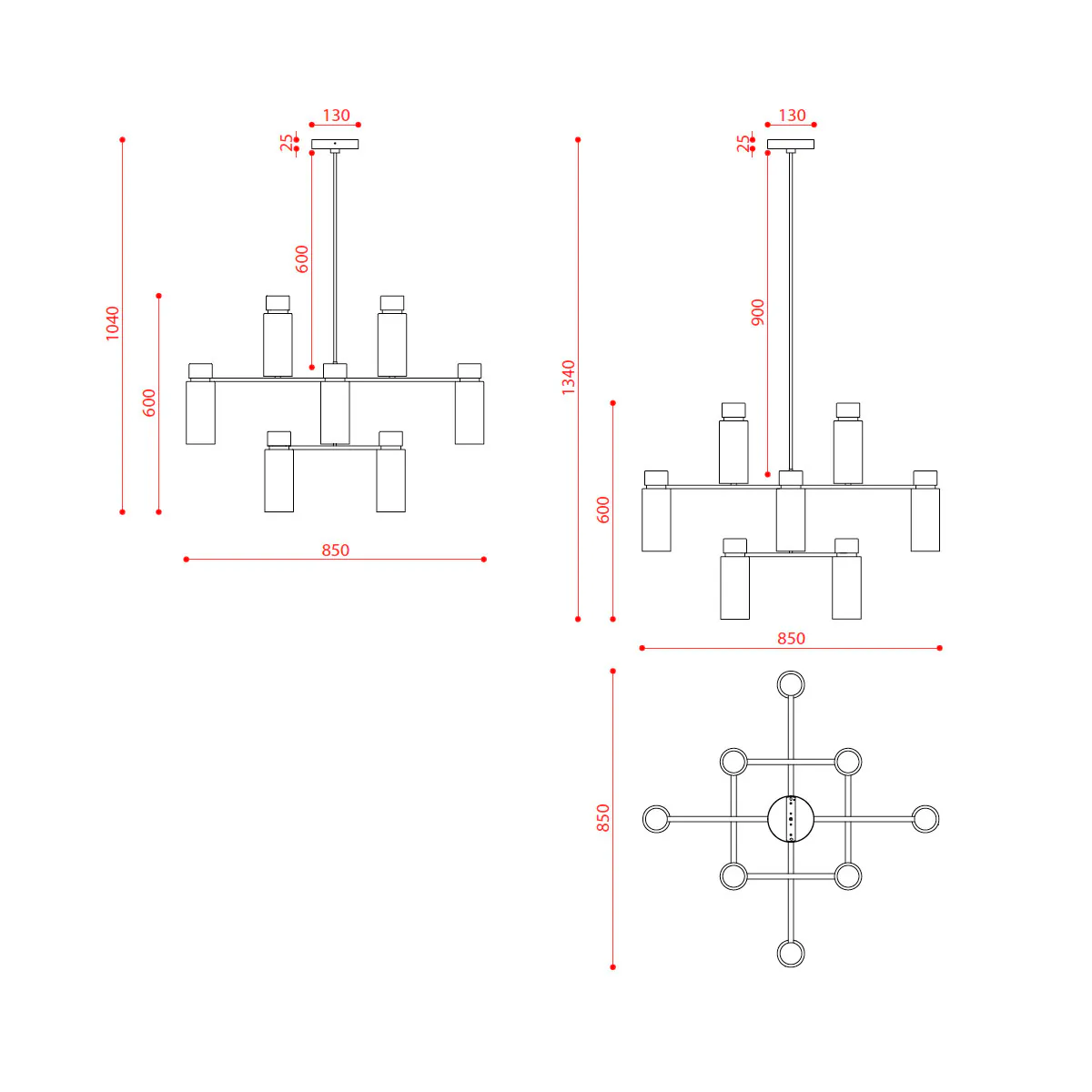 Osman 560.12 Pendelleuchte 12-flammig Ø: 85 cm, Schwarz Matt / Schwarz Chrom & Rauchglas
