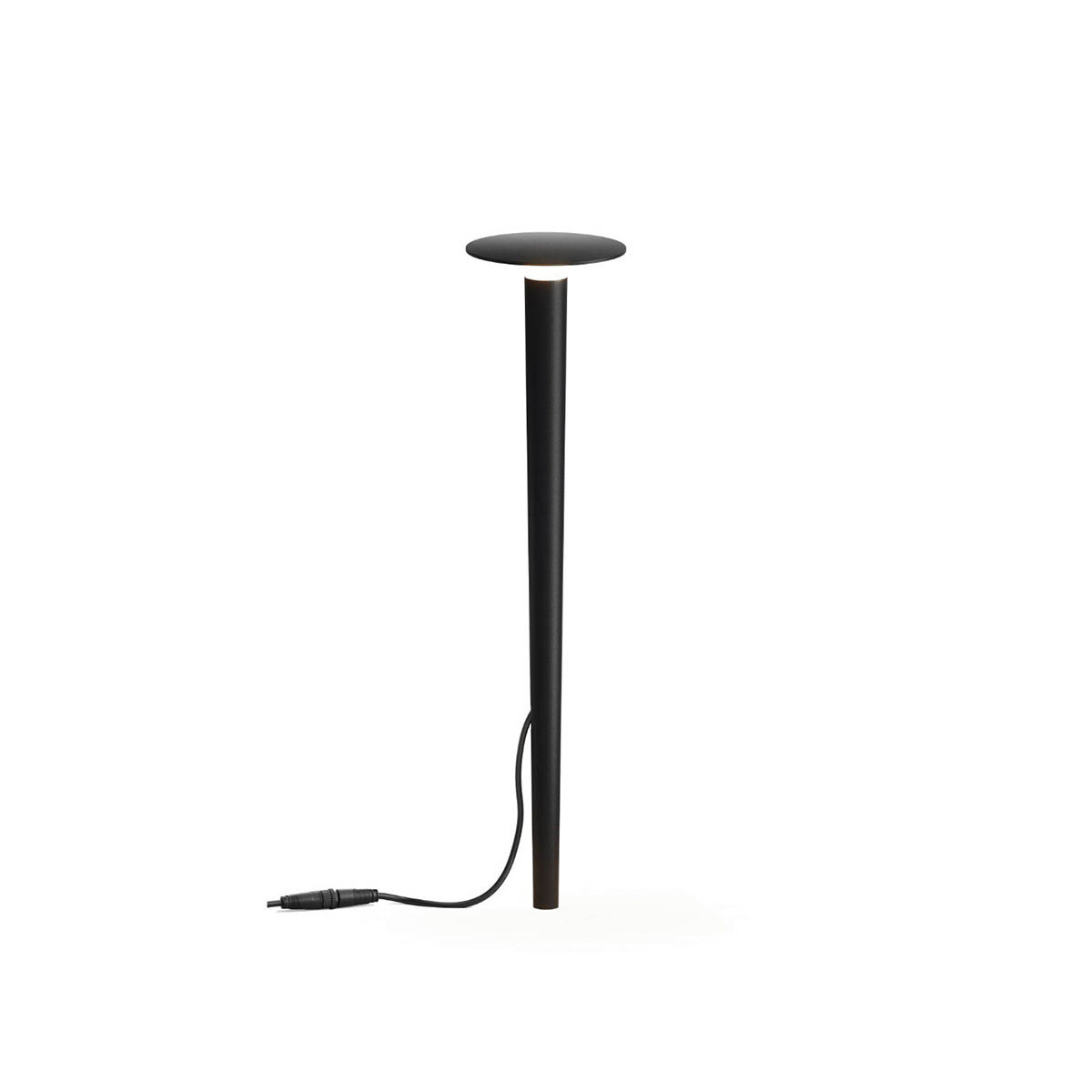 Längliche Erdspießleuchte schwarz mit Stecker und schwarzem Kabel