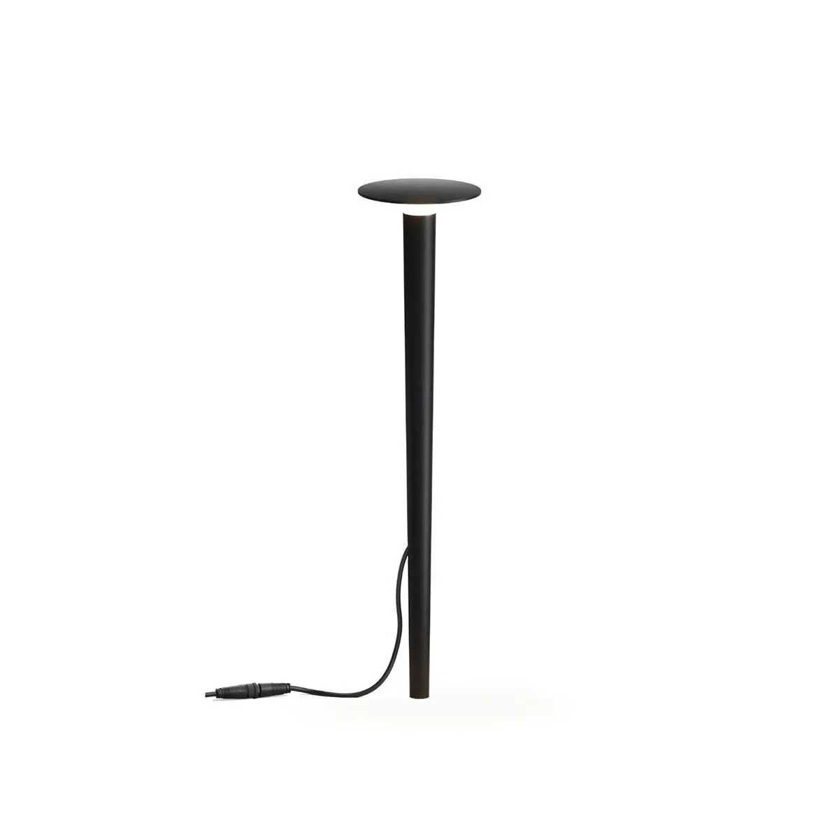 Längliche Erdspießleuchte schwarz mit Stecker und schwarzem Kabel