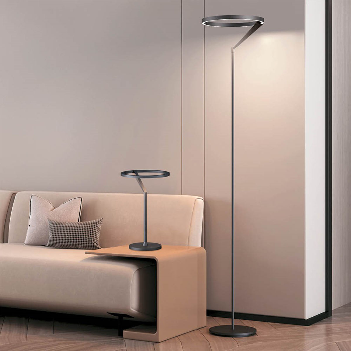 Meridiana Ring Stehleuchte mit Up-Down Licht, Schwarz