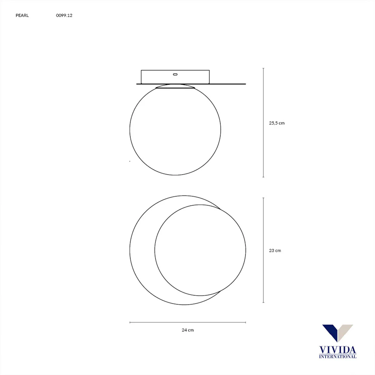 Technische Zeichnung Vivida Pearl Wandleuchte, B: 24 cm, T: 25,5 cm, Gold Technische Zeichnung Vivida Pearl Wandleuchte, B: 24 cm, T: 25,5 cm, Bronze
