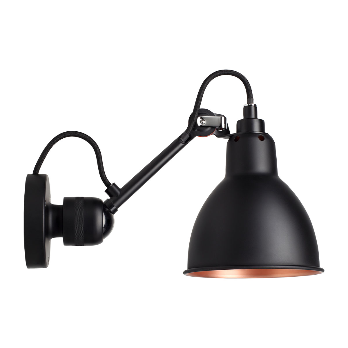 Lampe Gras N° 304 Wandleuchte, T: 15 cm Schirm Schwarz & Kupfer Schwarz Rund in Schwarz Kupfer – modernes Design aus dem Hause DCW Editions für den Flur