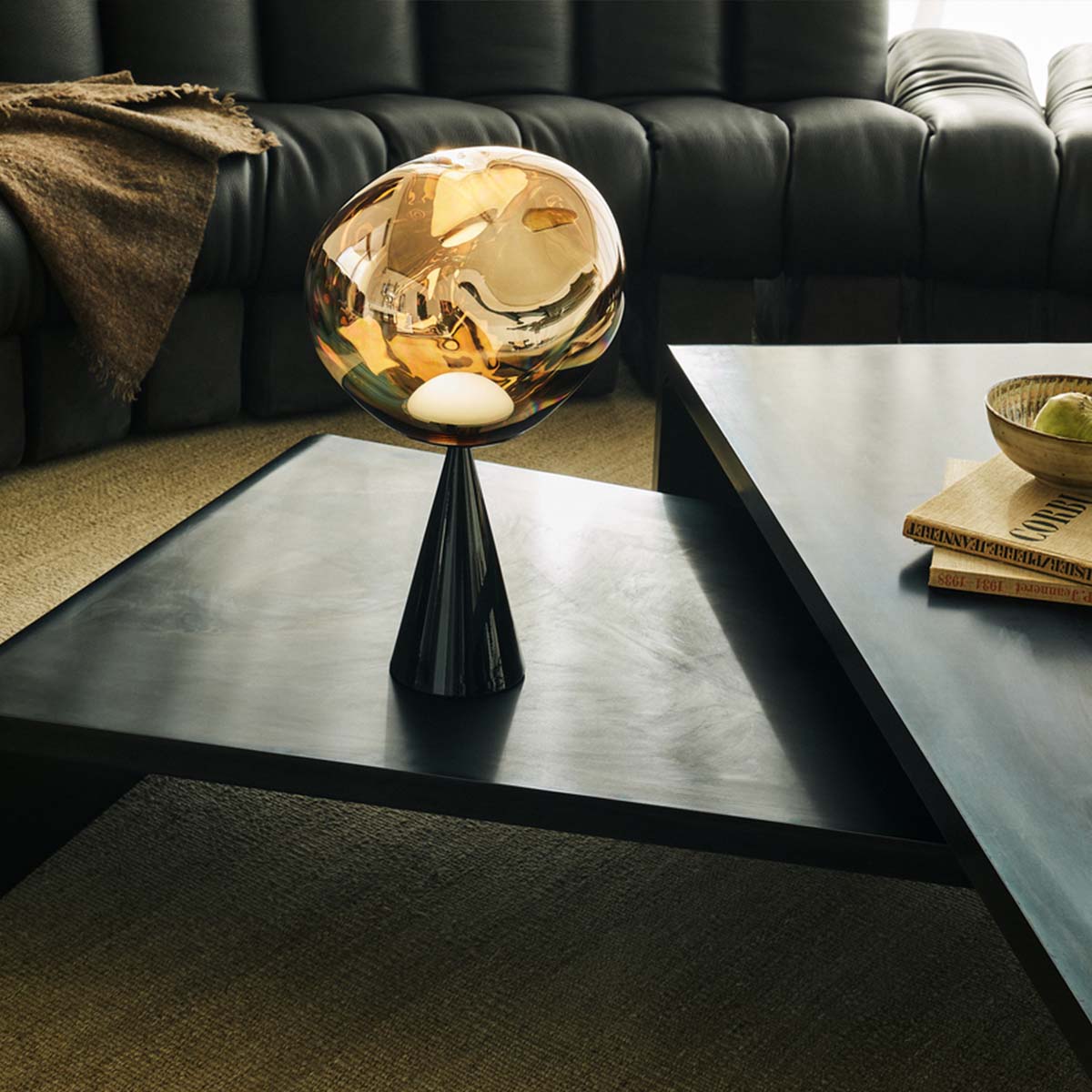 Tom Dixon Melt Cone Fat LED Tischleuchte, Ø: 25 cm, H: 46,5 cm, Silber