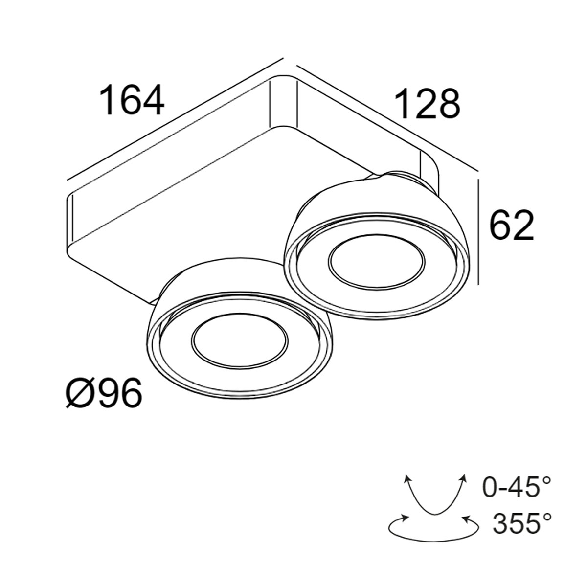 TWEETER M ON 2 92733 DIM8 Aufbaustrahler, L: 16,4 cm, B: 12,8 cm, Schwarz & Chrom, Extra-Warmweiß 2700K, 33°