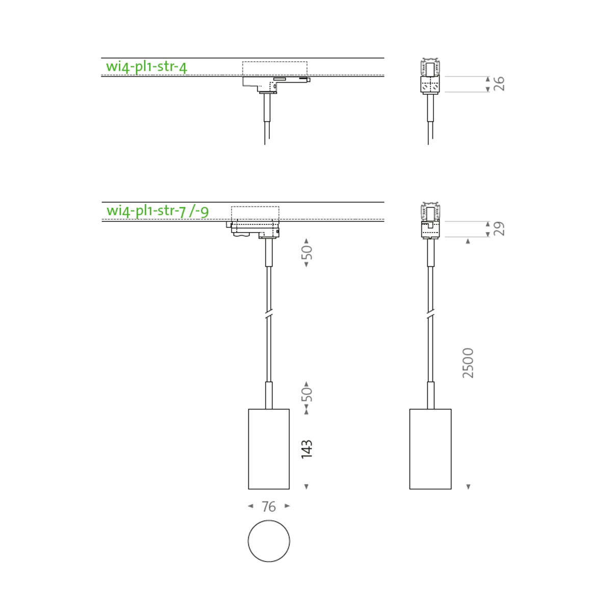 Wittenberg 4.0, wi4-pl1-str Pendelleuchte für Stromschiene, Weiß matt, Extra-Warmweiß 2700K, Spot 12°, Phase Cut Wittenberg 4.0, wi4-pl1-str Pendelleuchte für Stromschiene, Schwarz matt, Warmweiß 3000K, Flood 38°, Bluetooth