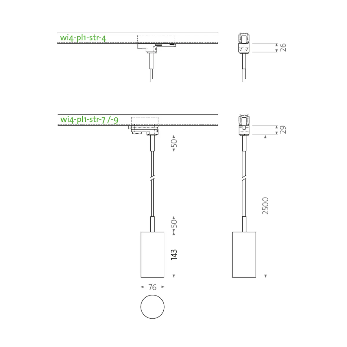 Wittenberg 4.0, wi4-pl1-str Pendelleuchte für Stromschiene, Schwarz matt, Warmweiß 3000K, Flood 38°, Bluetooth