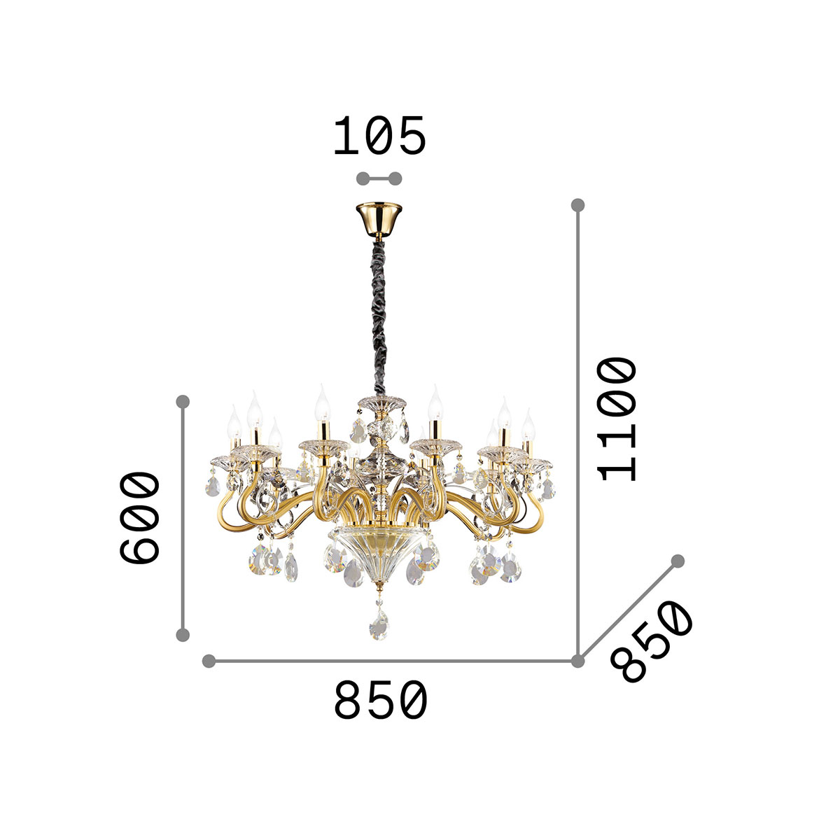 Negresco SP10 Kronleuchter 10-flammig, Transparent, Ø: 85 cm