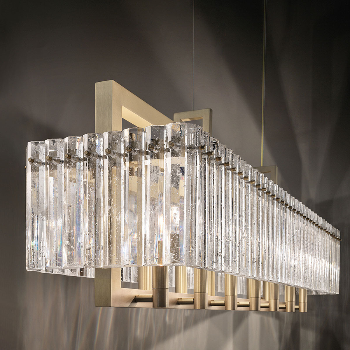 Masiero Crek S14 Pendelleuchte, L: 123 cm Pendelleuchten - stilvolles Lichtobjekt aus Kristallglas und Metall, Farbe Messing, für Esszimmer