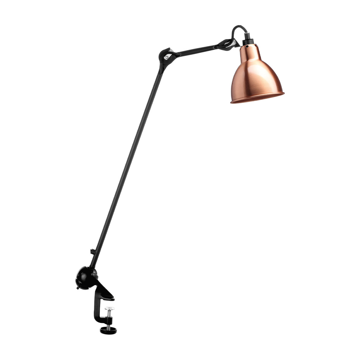 Lampe Gras N° 201 Tischleuchte, H: 59 cm Schwarz, Schirm Kupfer & Weiß Rund in Schwarz Kupfer – hochwertiges Design des Herstellers DCW Editions ideal am Schreibtisch