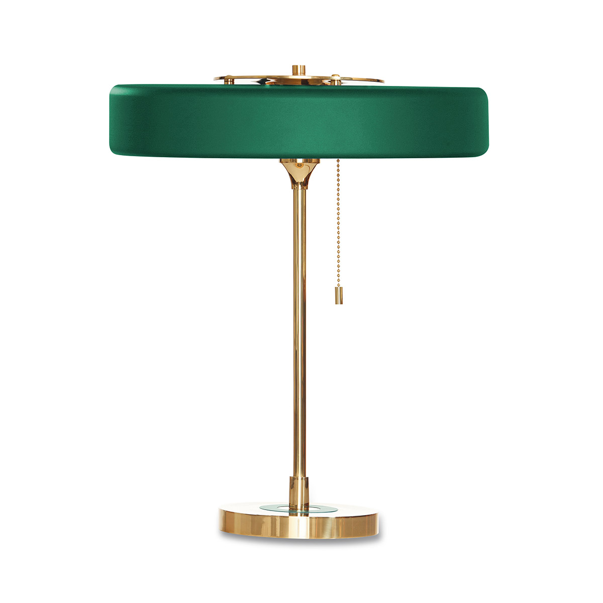 Bert Frank Revolve Tischlampe, H: 42 cm, Grün, Messing poliert aus gebürstetes Messing und metallische Oberfläche und Polycarbonat – britische Luxusleuchte, gleichmäßige Beleuchtung, ikonische Revolve-Serie im Art Déco Stil