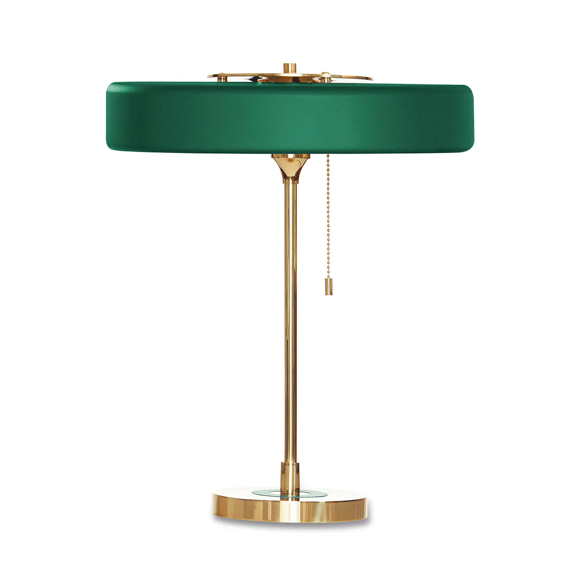 Bert Frank Revolve Tischleuchte, H: 42 cm, Grün, Messing gebürstet aus goldfarbene Oberfläche und gebürstetes Aluminium und Polycarbonat – Designerleuchte aus England, atmosphärisches Licht, ikonische Revolve-Serie im Art Déco Stil Bert Frank Revolve Tischlampe, H: 42 cm, Grün, Messing poliert aus gebürstetes Messing und metallische Oberfläche und Polycarbonat – britische Luxusleuchte, gleichmäßige Beleuchtung, ikonische Revolve-Serie im Art Déco Stil