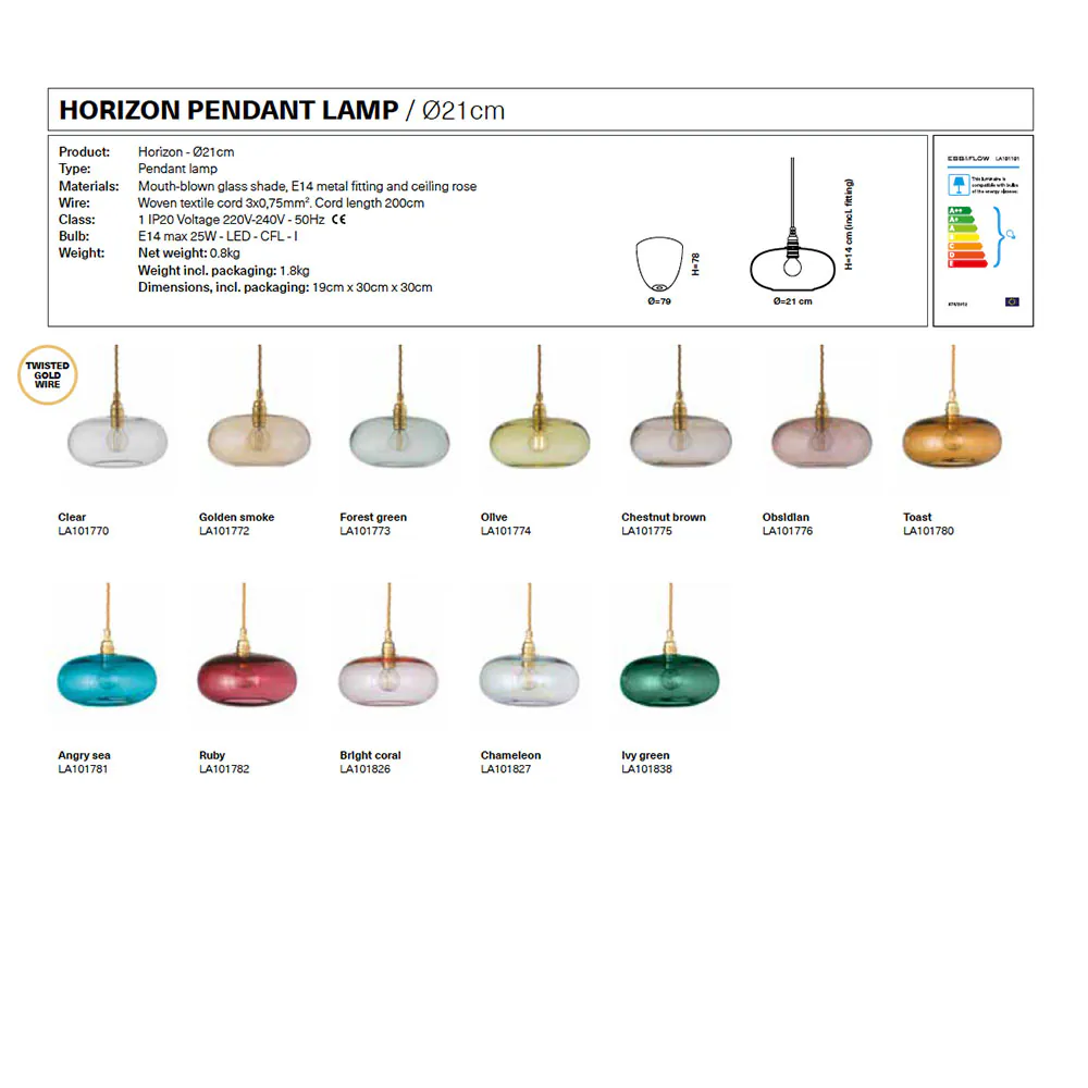 Horizon Pendelleuchte S Ø 21 cm, Clear, Gold