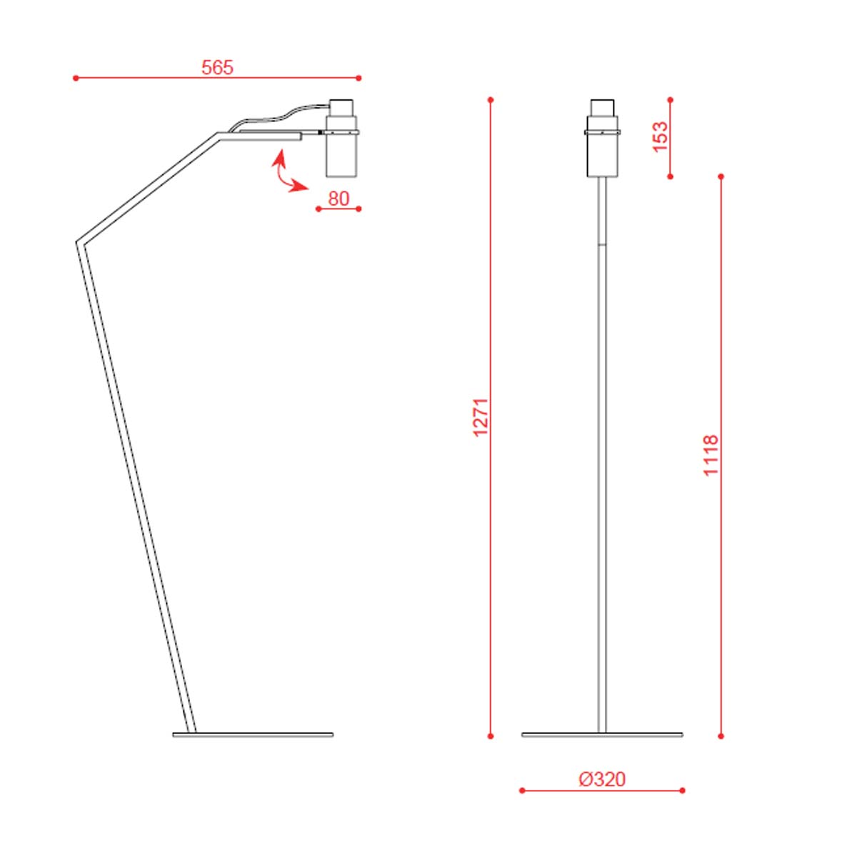 TOOY_Lei_564_61_tech TOOY Lei 564.61 Stehleuchte, H: 127 cm Titan gebürstet Frostglas