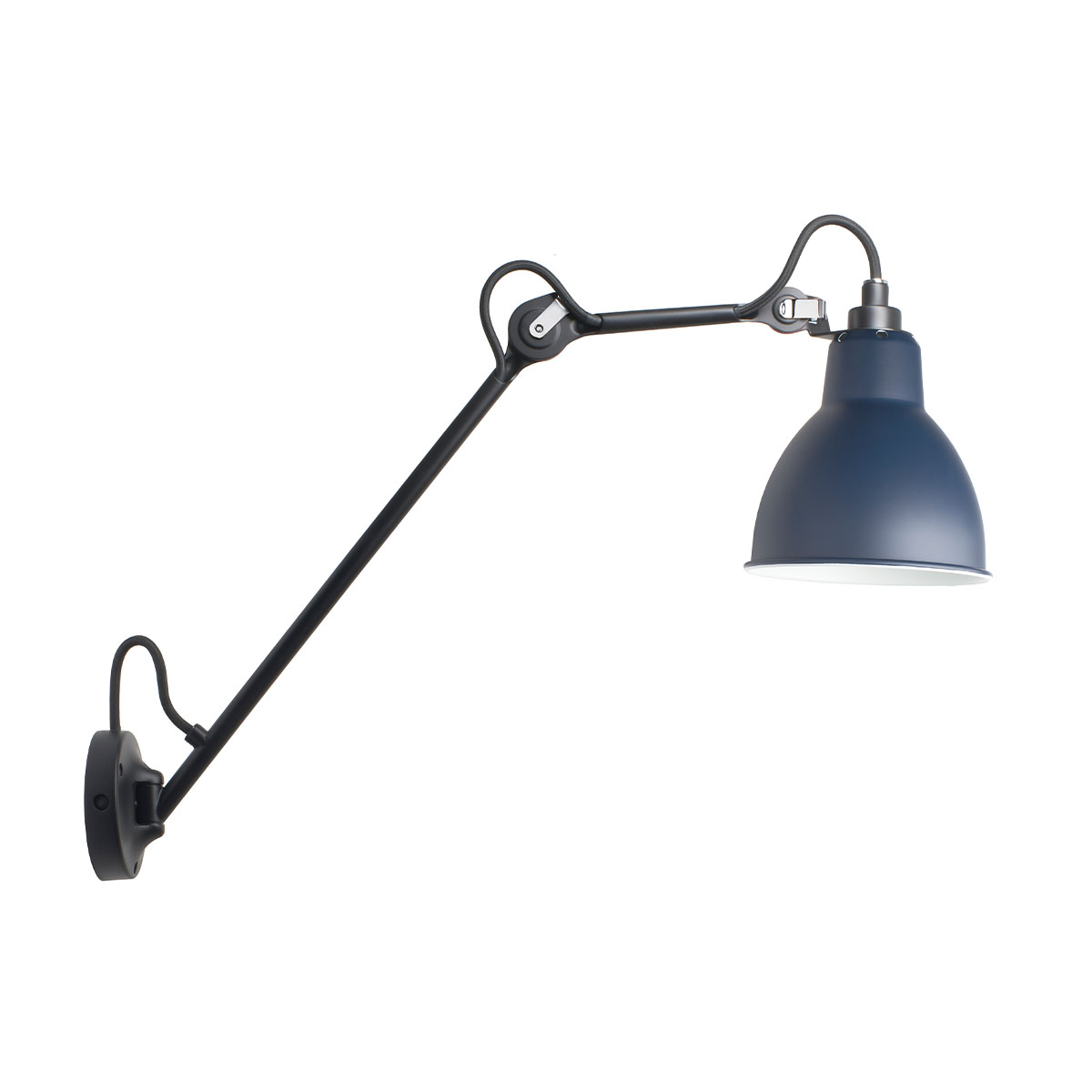 Spezial Angebot Pack Duo Lampe Gras N° 122 Wandleuchte Schwarz, Schirm Blau mit Schalter in Schwarz Blau – stilvolle Designerlampe von DCW Editions geeignet für den Eingangsbereich