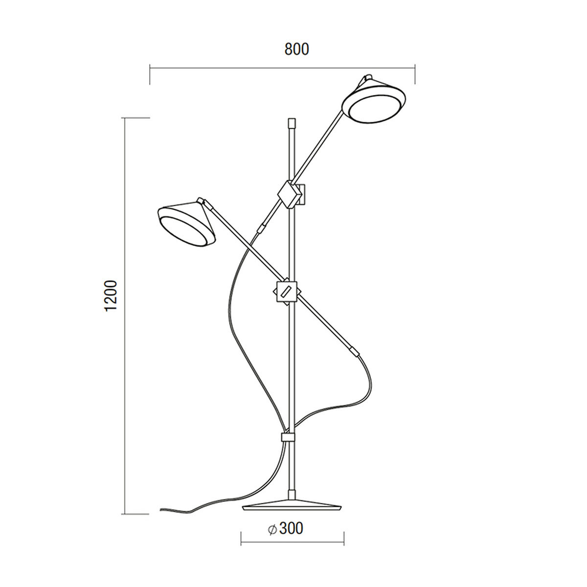 Technische Zeichnung Bert Frank Shear Stehleuchte, H:120 cm, 2-flammig , Schwarz Technische Zeichnung Bert Frank Shear Stehleuchte, H:120 cm, 2-flammig , Weiß