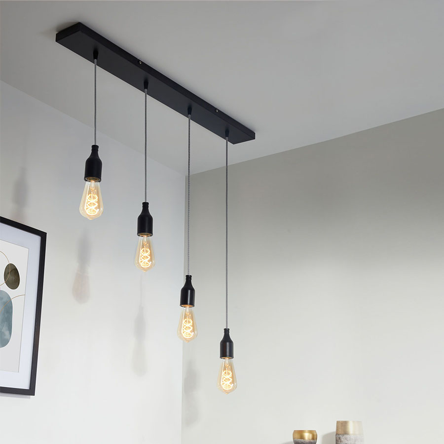 Lampen Baldachin Metall 4-fach rechteckig 90 x 9,5 x 2,5 cm, Schwarz