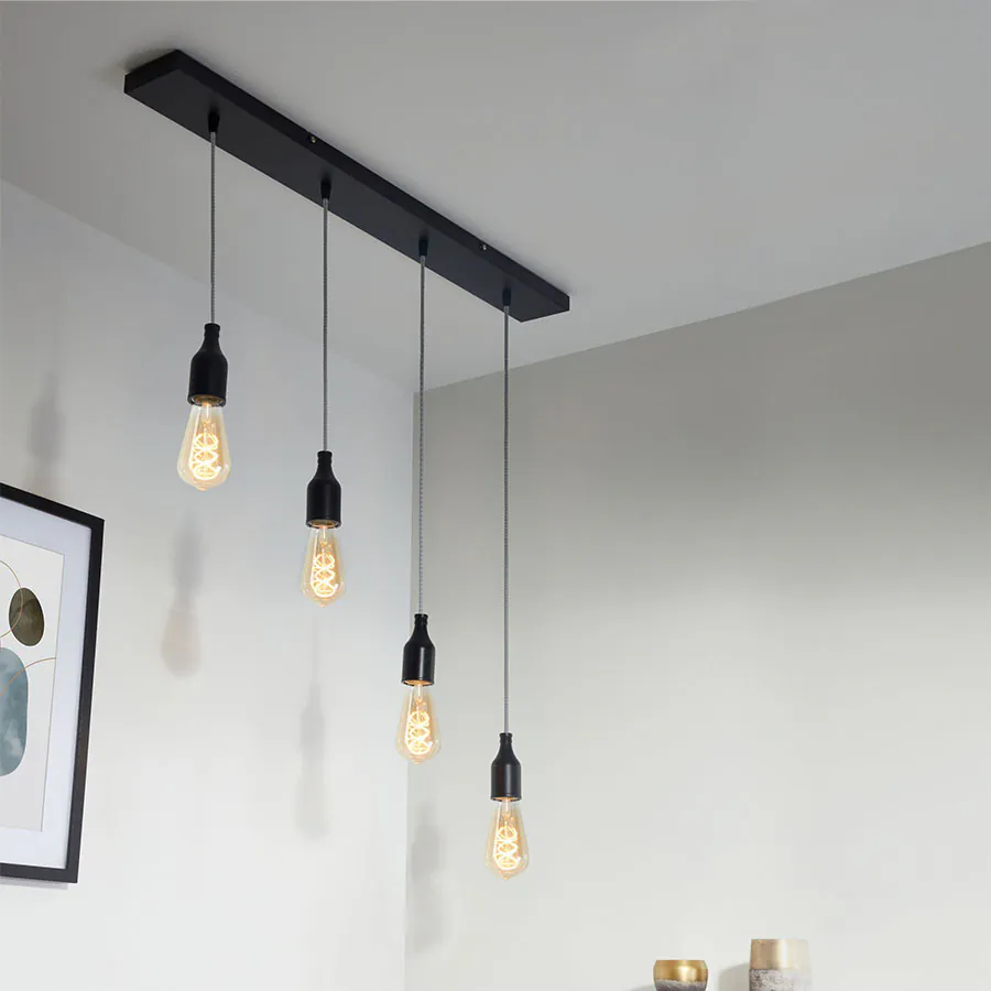 Lampen Baldachin Metall 4-fach rechteckig 90 x 9,5 x 2,5 cm, Schwarz Lampen Baldachin Metall 4-fach rechteckig 90 x 9,5 x 2,5 cm, Schwarz