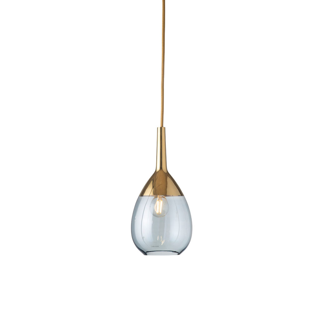 Lute Pendelleuchte S Ø 14 cm, Topaz Blue, Gold
