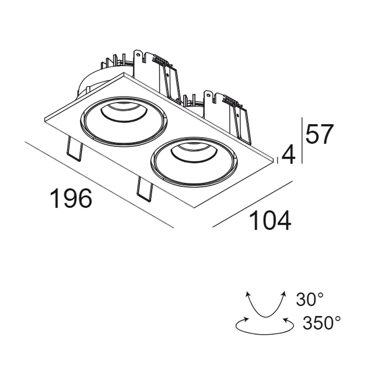 REO S 2 OK 93050 S1 Einbaustrahler, L: 19,6 cm, B: 10,4 cm, Warmweiß 3000K, 50°