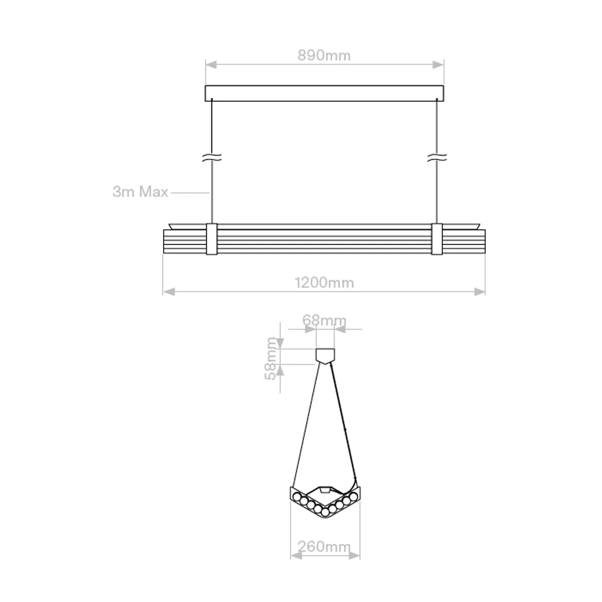 DCW Editions Seagull Pendant Horizontal 1200 Pendelleuchte, L: 120 cm, Bronze Casambi