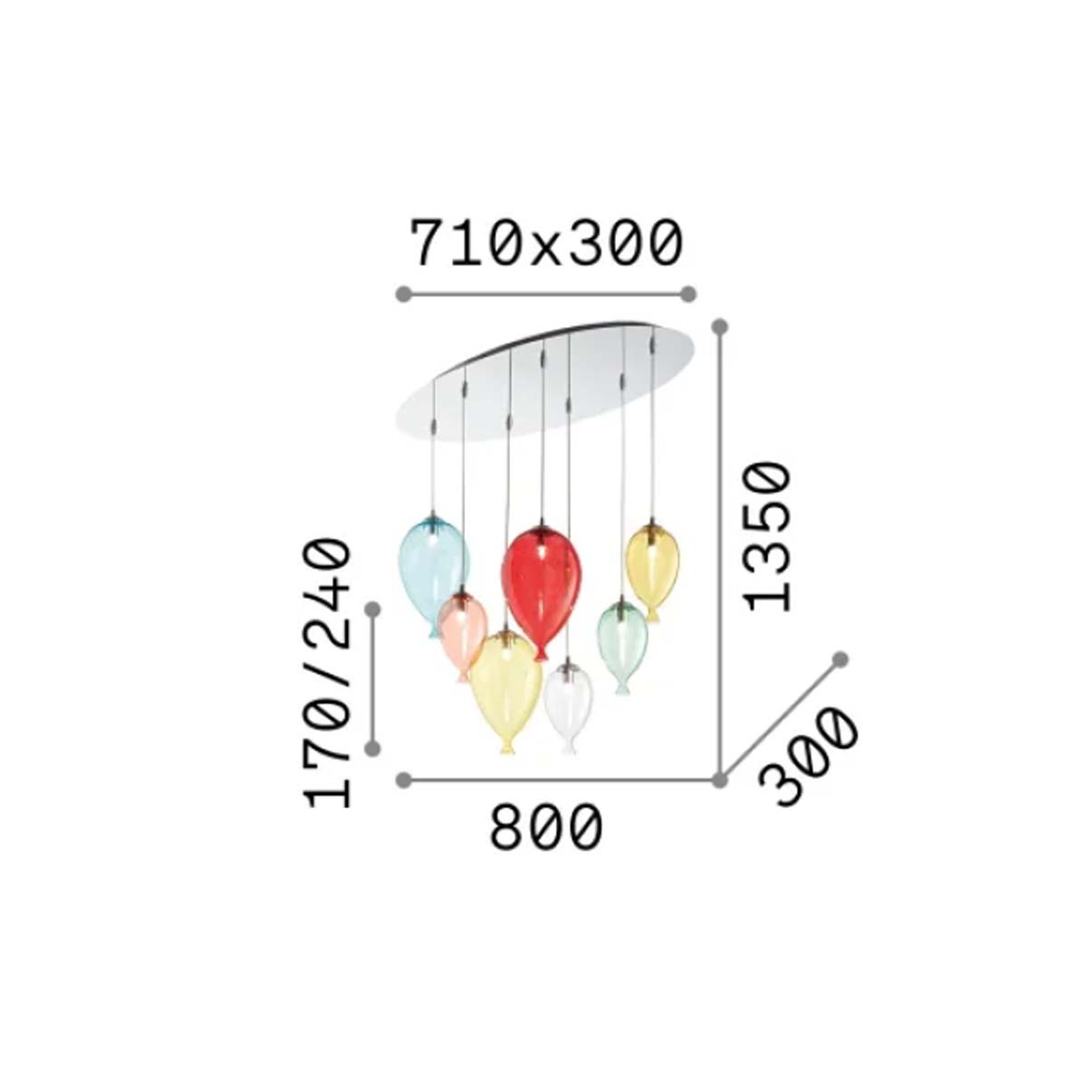Clown SP7 Pendelleuchte, L: 80 cm, 7-flammig