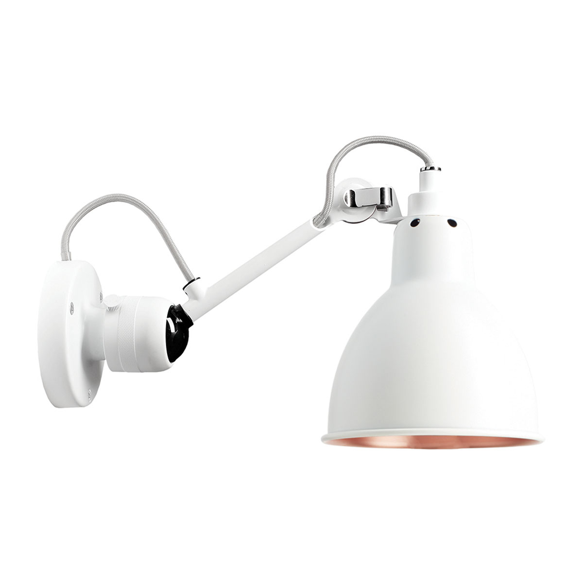 Lampe Gras N° 304 Wandleuchte, T: 15 cm Schirm Weiß & Kupfer Weiß Konisch – zeitloses Design aus dem Hause DCW Editions geeignet für den Eingangsbereich Lampe Gras N° 304 Wandleuchte, T: 15 cm Schirm Weiß & Kupfer Weiß Rund – zeitlose Designerleuchte von DCW Editions ideal im Schlafzimmer