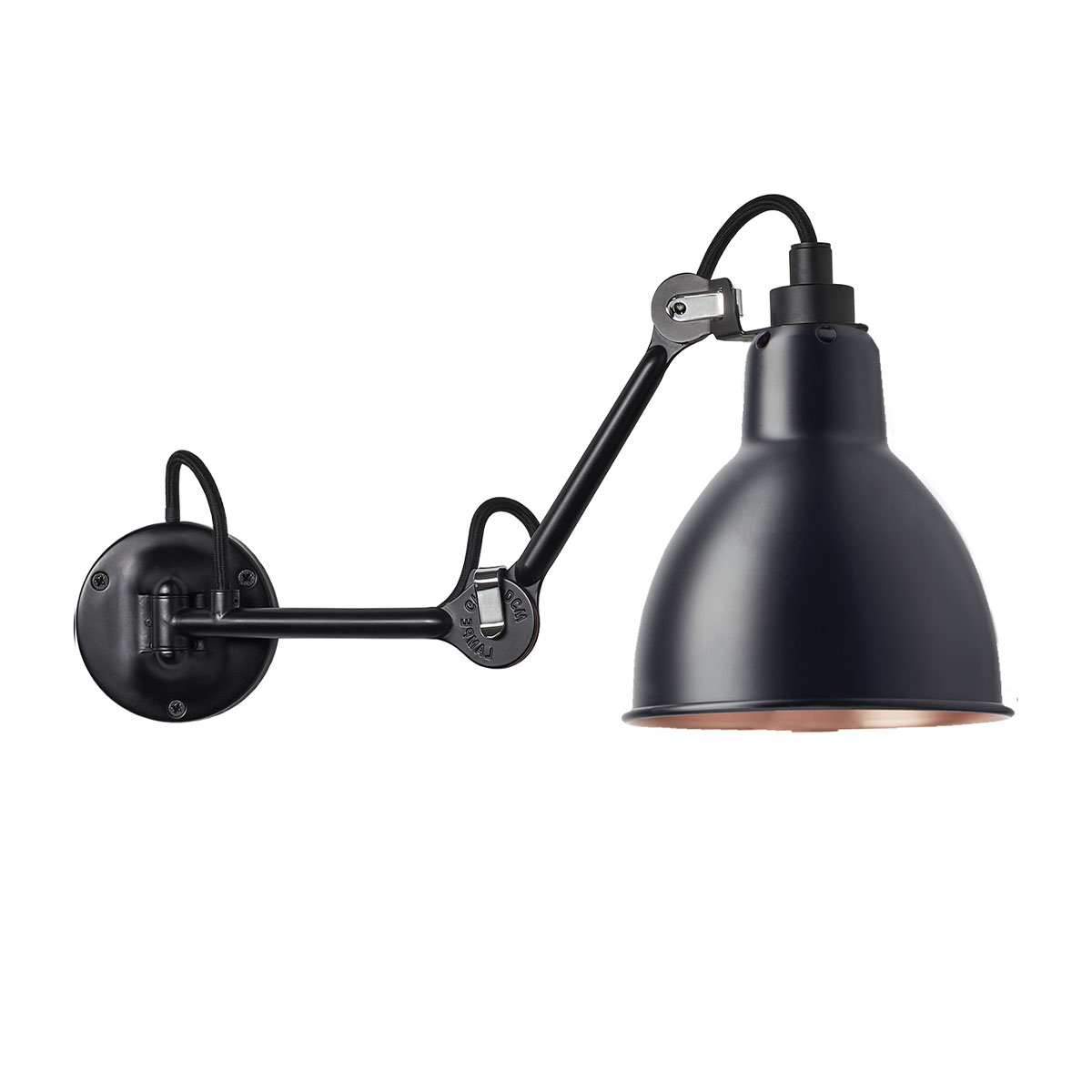 Lampe Gras N° 204 Wandleuchte Schwarz, Schirm Schwarz, Kupfer