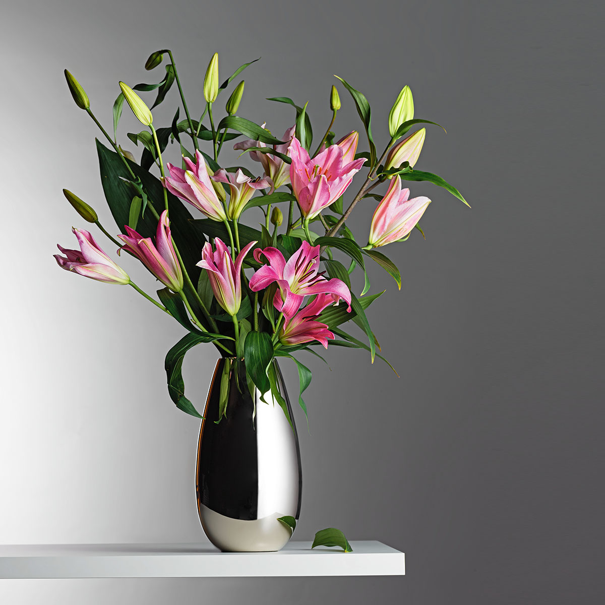 Anais hochglanzpolierte Vase L, silberfarben, H: 31 cm