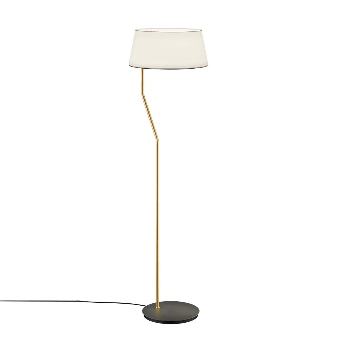 Große und schlanke Stehleuchte mit Schirm aus Leinen in der Farbe messing und chintz naturweiß Große und schlanke Stehleuchte mit Schirm aus Leinen in der Farbe messing und chintz naturweiß