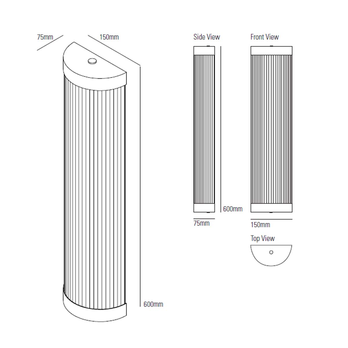 Wide Pillar Light Wandleuchte, Patiniertes Messing, H: 60 cm