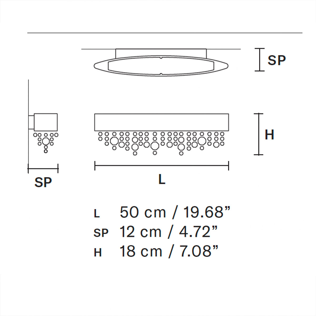Olà A2 OV 50 Wandleuchte, Schwarz matt, L: 50 cm, LED-Modul