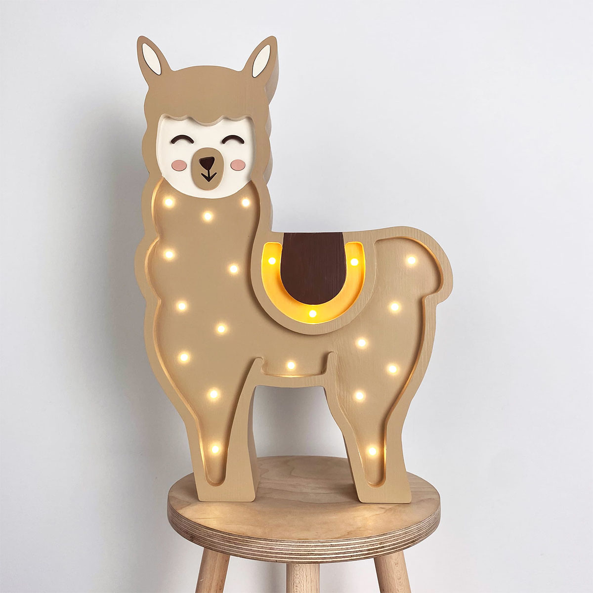 LED Kinderleuchte Lama aus Holz, handgemacht