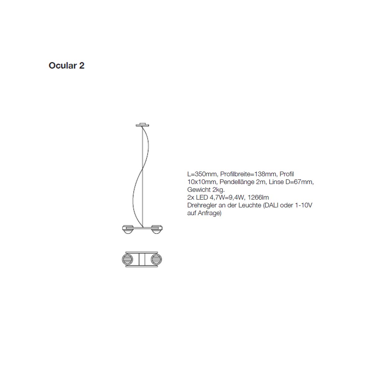 Ocular 2 Pendelleuchte, L: 35 cm, B:13,8 cm, Gebürstet Ocular 2 Pendelleuchte, L: 35 cm, B:13,8 cm, Schwarz & Gold