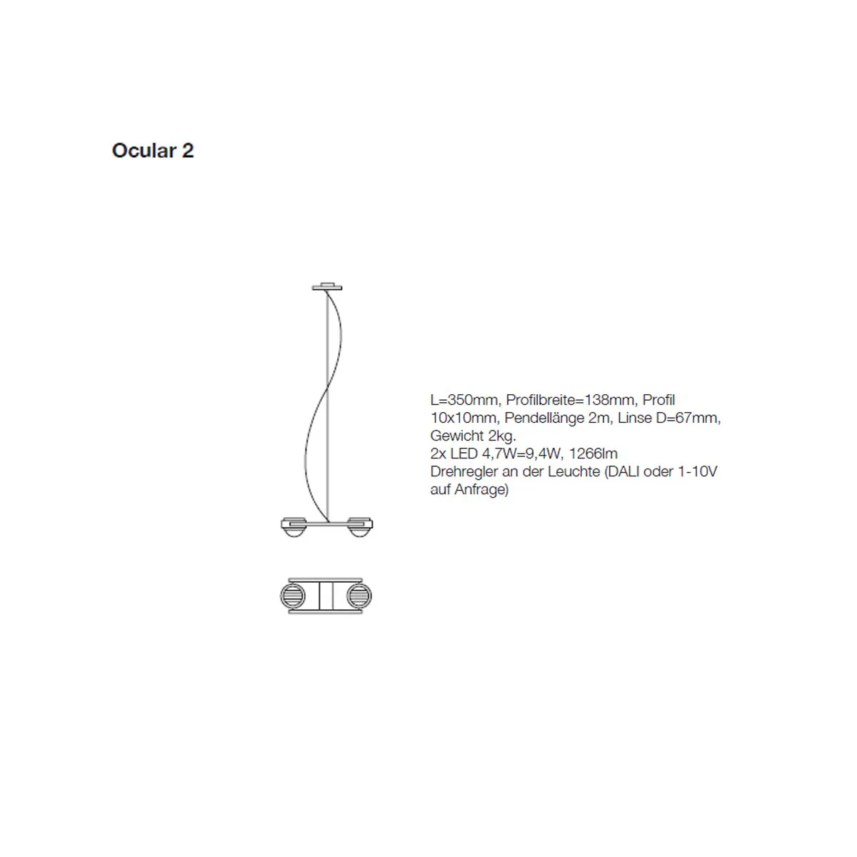 Ocular 2 Pendelleuchte, L: 35 cm, B:13,8 cm, Gebürstet Ocular 2 Pendelleuchte, L: 35 cm, B:13,8 cm, Schwarz & Gold