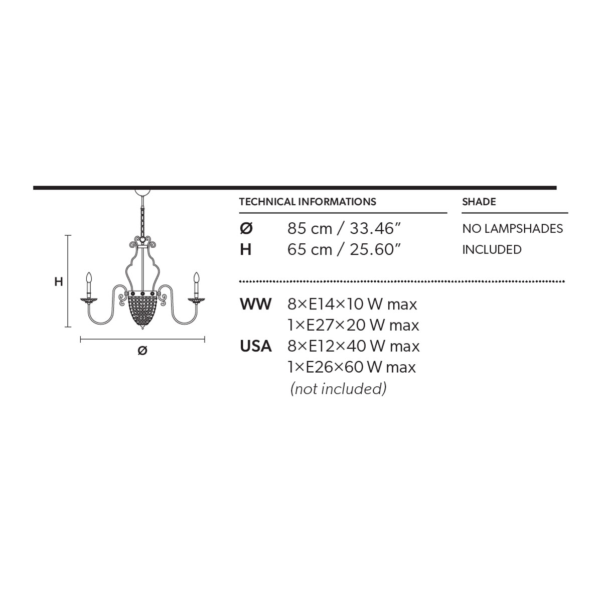 Elegantia 8+1 Kronleuchter, 8-flammig, Ø: 85 cm , Chrom glänzend & Chrom matt Elegantia 8+1 Kronleuchter, 8-flammig, Ø: 85 cm , Gold glänzend & Gold matt