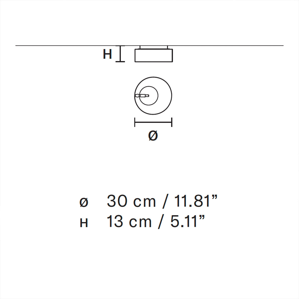 Sound PL1 Deckenleuchte, Ø: 30 cm, Messing gebürstet & Schwarz matt, LED-Modul