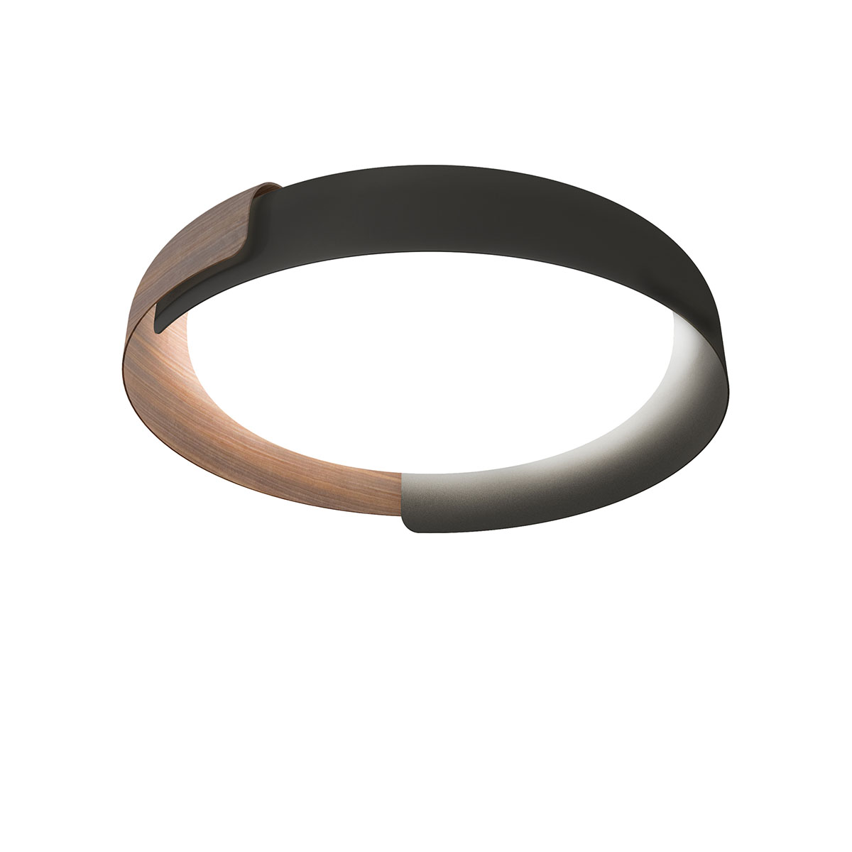 Dala Deckenleuchte, Ø: 58 cm, Dunkelgrau & Holz, Warmweiß 3000K