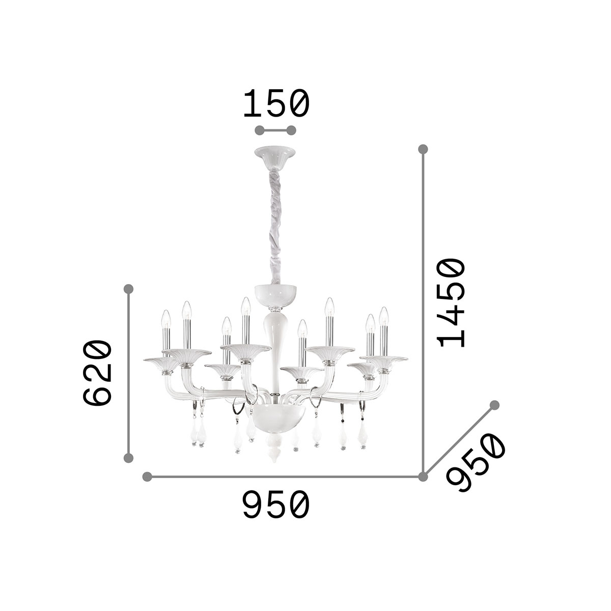 Miramare SP8 Glas Kronleuchter 8-flammig weiß, Ø: 95 cm