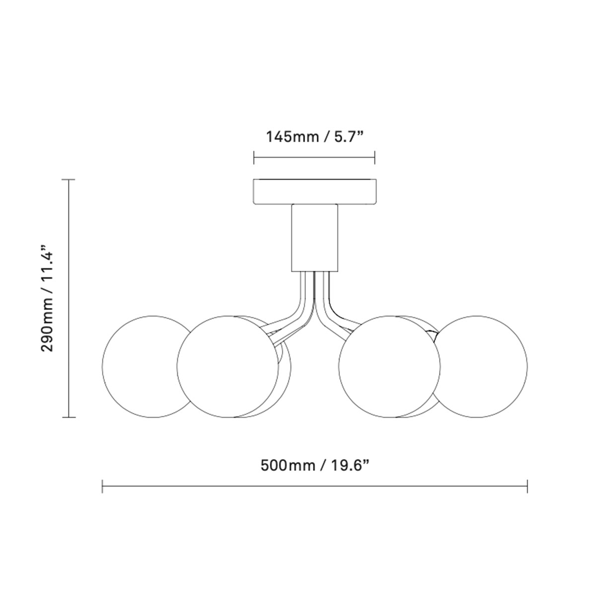 Apiales 6 Deckenleuchte, Ø: 50 cm, Schwarz satiniert & Rauchglas