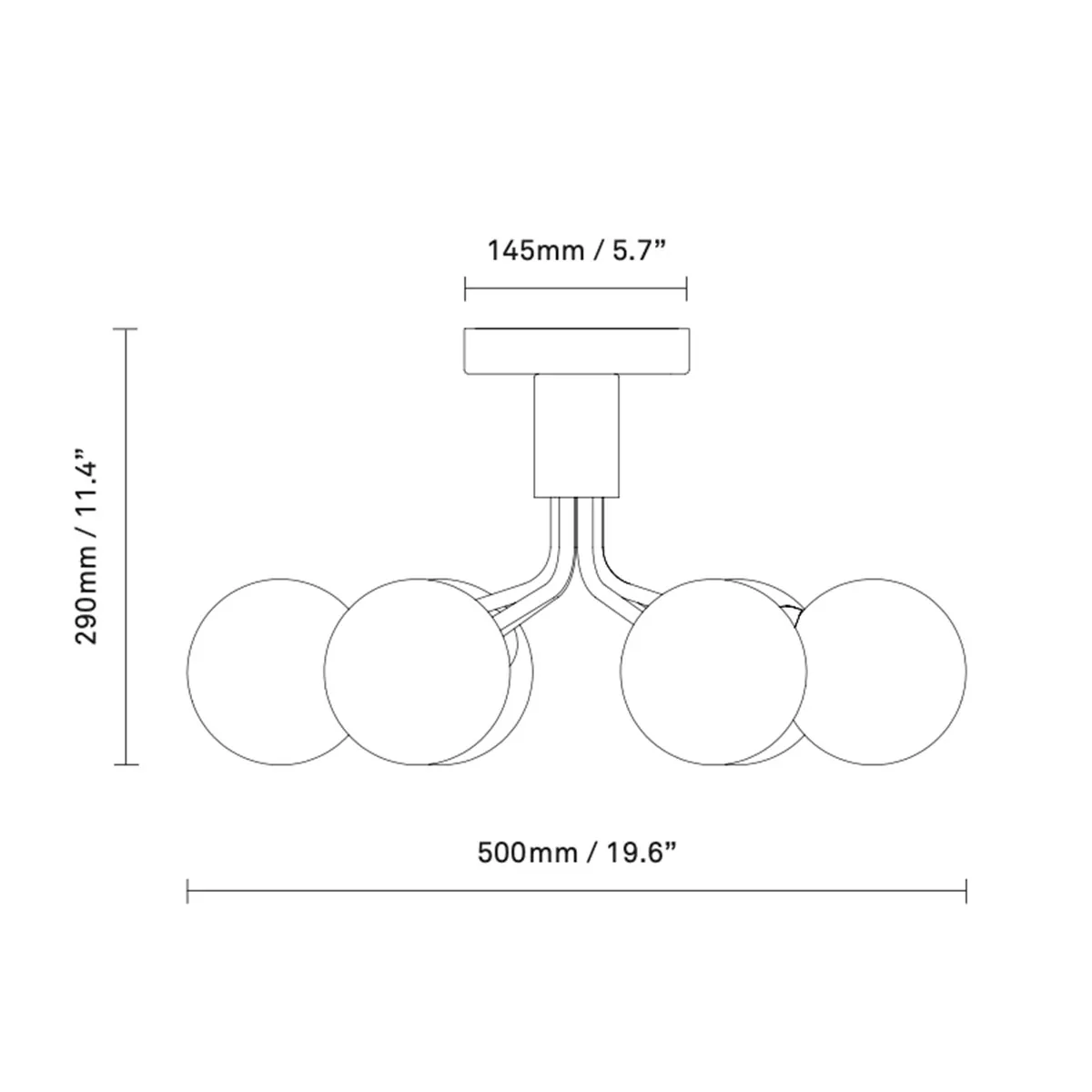 Apiales 6 Deckenleuchte, Ø: 50 cm, Schwarz satiniert & Rauchglas