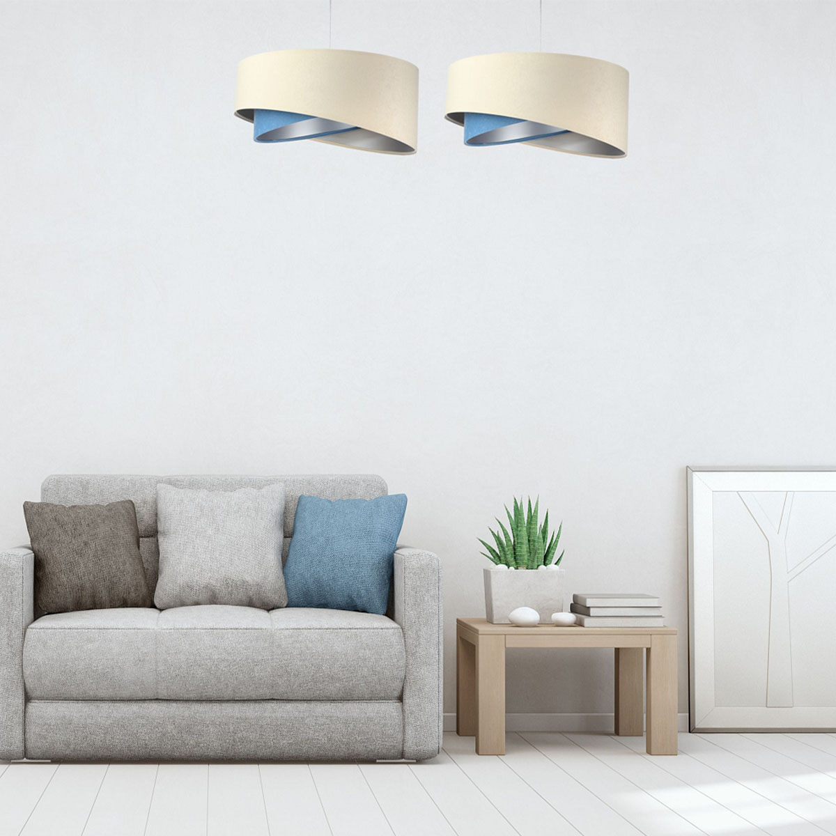 Kinderzimmer Hängeleuchte, Ø: 50 cm, Beige, Blau, Silber