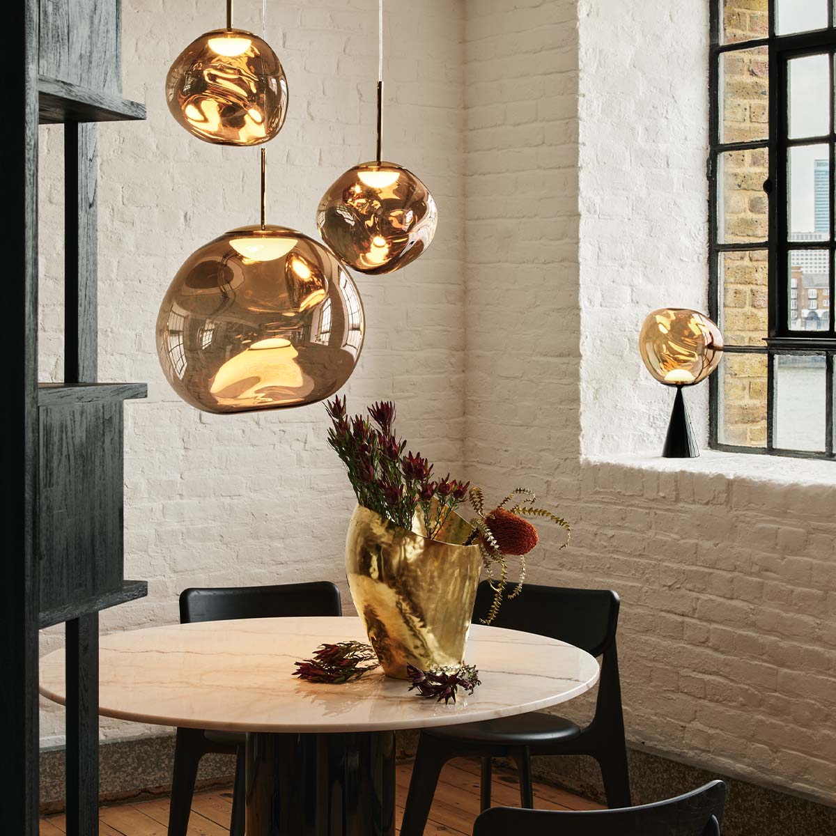 Tom Dixon Melt Mini LED Pendelleuchte, Gold, Ø: 28 cm, LED Tom Dixon Melt ES Pendelleuchte, Opal, Silber, Ø: 50 cm, Retrofit