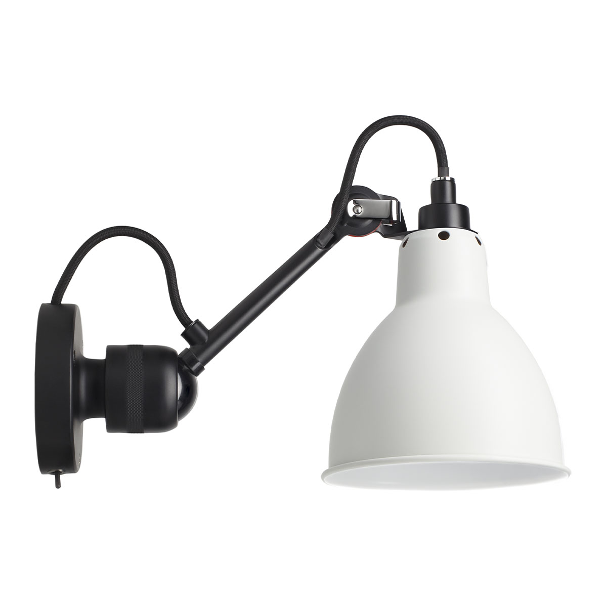 Lampe Gras N° 304 SW Wandleuchte, T: 15 cm Schwarz, Schirm Weiß Konisch