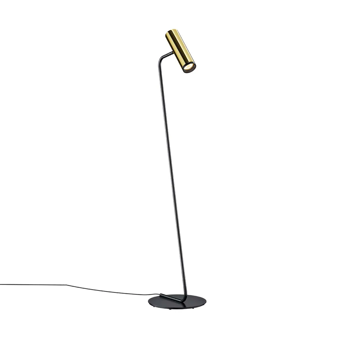 Elegante schmale Stehleuchte aus messing poliert mit zylinderförmigem und schwenkbarem Schirm Elegante schmale Stehleuchte aus messing poliert mit zylinderförmigem und schwenkbarem Schirm