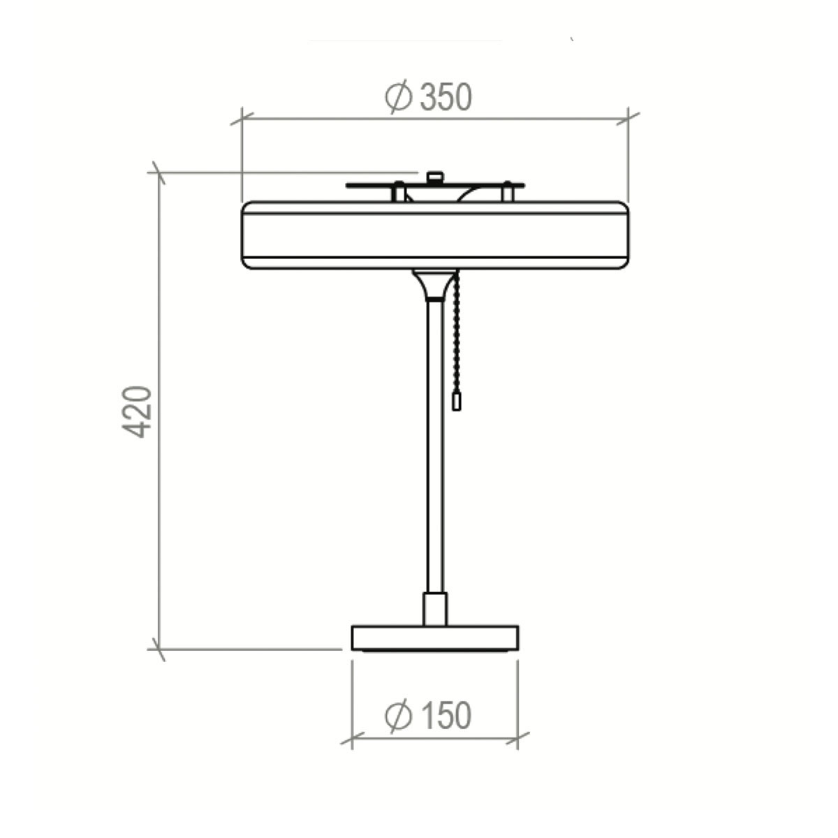 Technische Zeichnung Bert Frank Revolve Tischleuchte, H: 42 cm, Rot, Messing poliert